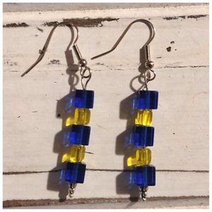 The Good Ole Blue And Gold Dangle Beaded Earrings About 1 1/2" By London